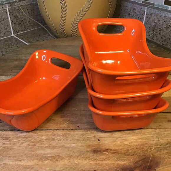 4 Rachel Ray Orange 12 oz Individual Small Rectangular Casserole Baking Dish Set - Picture 1 of 6